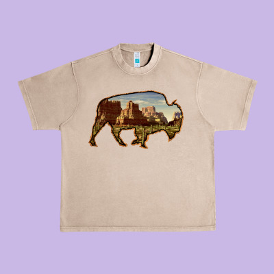 Bison Silhouette Desert Landscape Urban Heavy Tee Designed By Bettercallsaul