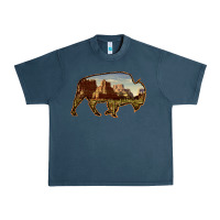 Midnight Navy Bison Silhouette Desert Landscape Urban Heavy Tee - Bettercallsaul