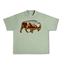 Oil Green Bison Silhouette Desert Landscape Urban Heavy Tee - Bettercallsaul