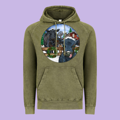 Black Angus Cattle And Calf Christmas Vintage Hoodie Designed By Ranaportraitstore