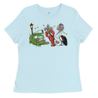 Baby Blue mardi gras alligator crawfish pelican Ladies Tee - MaliasSmallBusiness