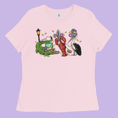 Mardi Gras Alligator Crawfish Pelican Ladies Tee Designed By Maliassmallbusiness