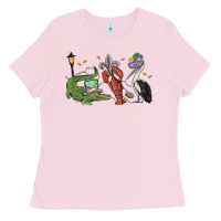 Bubblegum Pink mardi gras alligator crawfish pelican Ladies Tee - MaliasSmallBusiness