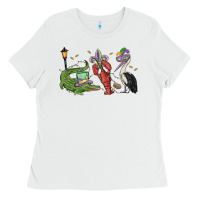 White mardi gras alligator crawfish pelican Ladies Tee - MaliasSmallBusiness