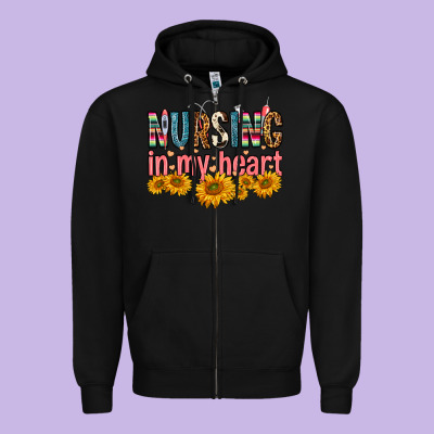 Nursing In My Heart Zipper Hoodie Designed By Fadigitalartstudio