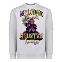 Heather Grey welcome to our haunted house Heavyweight Sweatshirt - CowGirlArtShop