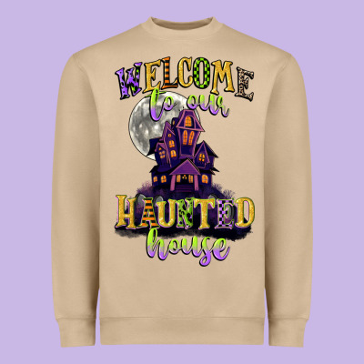 Welcome To Our Haunted House Heavyweight Sweatshirt Designed By Cowgirlartshop