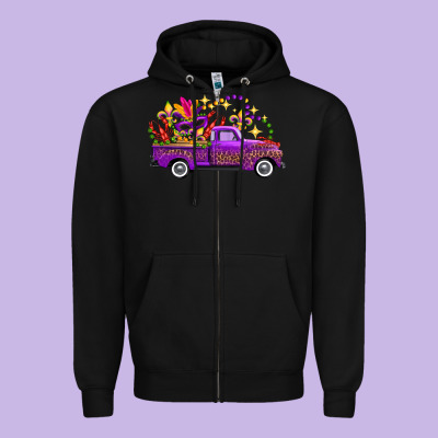 Mardi Gras Leopard Truck Zipper Hoodie Designed By Fadigitalartstudio