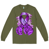 Army Green purple ribbon with boxing gloves Long Sleeve Tee - NancyCooperArtShop