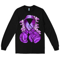Black purple ribbon with boxing gloves Long Sleeve Tee - NancyCooperArtShop