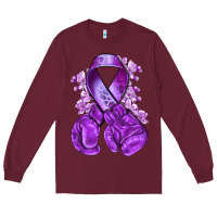 Burgundy purple ribbon with boxing gloves Long Sleeve Tee - NancyCooperArtShop
