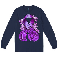 Navy purple ribbon with boxing gloves Long Sleeve Tee - NancyCooperArtShop