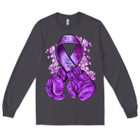 Smoke purple ribbon with boxing gloves Long Sleeve Tee - NancyCooperArtShop
