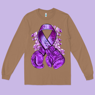 Purple Ribbon With Boxing Gloves Long Sleeve Tee Designed By Nancycooperartshop