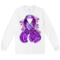 White purple ribbon with boxing gloves Long Sleeve Tee - NancyCooperArtShop