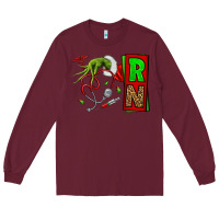 Burgundy Christmas Character  Nurse Long Sleeve Tee - NancyCooperArtShop