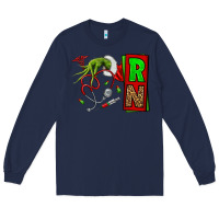 Navy Christmas Character  Nurse Long Sleeve Tee - NancyCooperArtShop