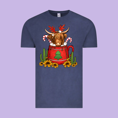Hot Coco Christmas Highland Cow Vintage Tee Designed By Jasminsmagicworld