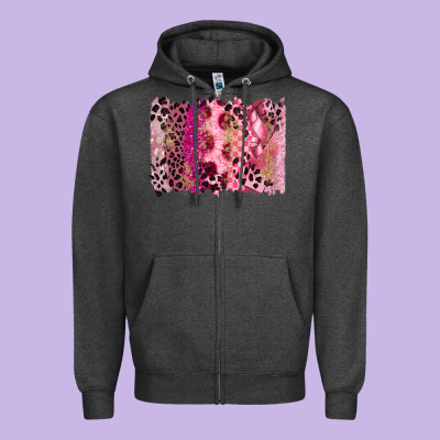 Breast Cancer Brushstroke Zipper Hoodie Designed By Fadigitalartstudio
