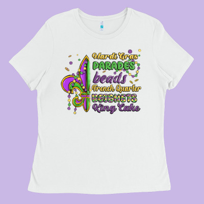 Mardi Gras Parades Beads French Quarter Beignets K Ladies Tee Designed By Maliassmallbusiness