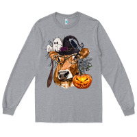 Heather Grey Boo Heifer Cow Halloween Long Sleeve Tee - texasbilliewilder