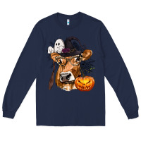 Navy Boo Heifer Cow Halloween Long Sleeve Tee - texasbilliewilder