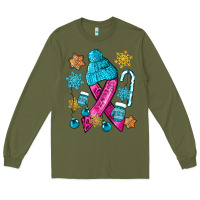 Army Green winter breast cancer ribbon Long Sleeve Tee - NancyCooperArtShop
