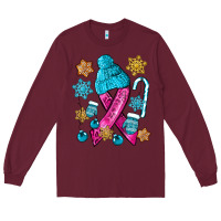 Burgundy winter breast cancer ribbon Long Sleeve Tee - NancyCooperArtShop