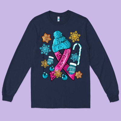 Winter Breast Cancer Ribbon Long Sleeve Tee Designed By Nancycooperartshop