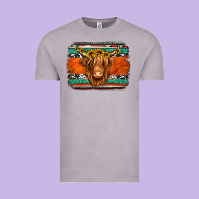 Highland Cow Western Background Vintage Tee Designed By Jasminsmagicworld