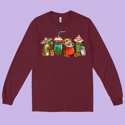 Mexican Coffee Cups Long Sleeve Tee Designed By Jasminsmagicworld