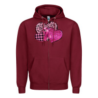Burgundy breast cancer hearts Zipper Hoodie - FaDigitalArtStudio