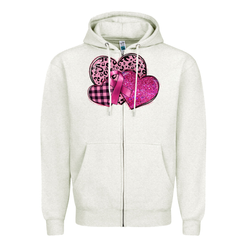 Breast Cancer Hearts Zipper Hoodie by FaDigitalArtStudio | Teevron