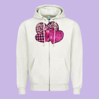 Breast Cancer Hearts Zipper Hoodie Designed By Fadigitalartstudio