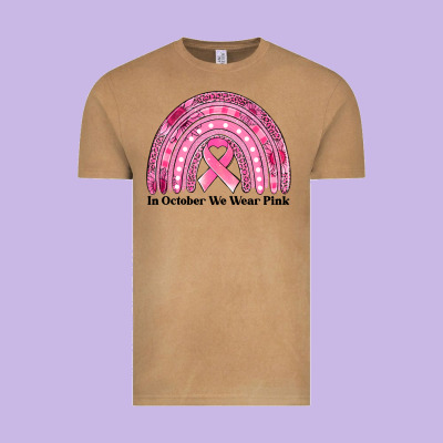 In October We Wear Pink Breast Cancer Awareness Rainbow Vintage Tee Designed By Jasminsmagicworld