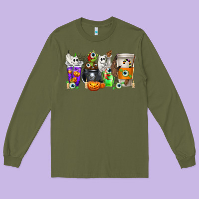 Halloween Coffee Cups Long Sleeve Tee Designed By Texasbilliewilder