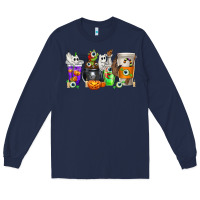 Navy Halloween Coffee Cups Long Sleeve Tee - texasbilliewilder