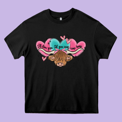 Western Cow And Heart Heavy Core Tee Designed By Maliassmallbusiness
