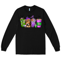 Black Coffee Cups with Cow and Halloween Long Sleeve Tee - texasbilliewilder