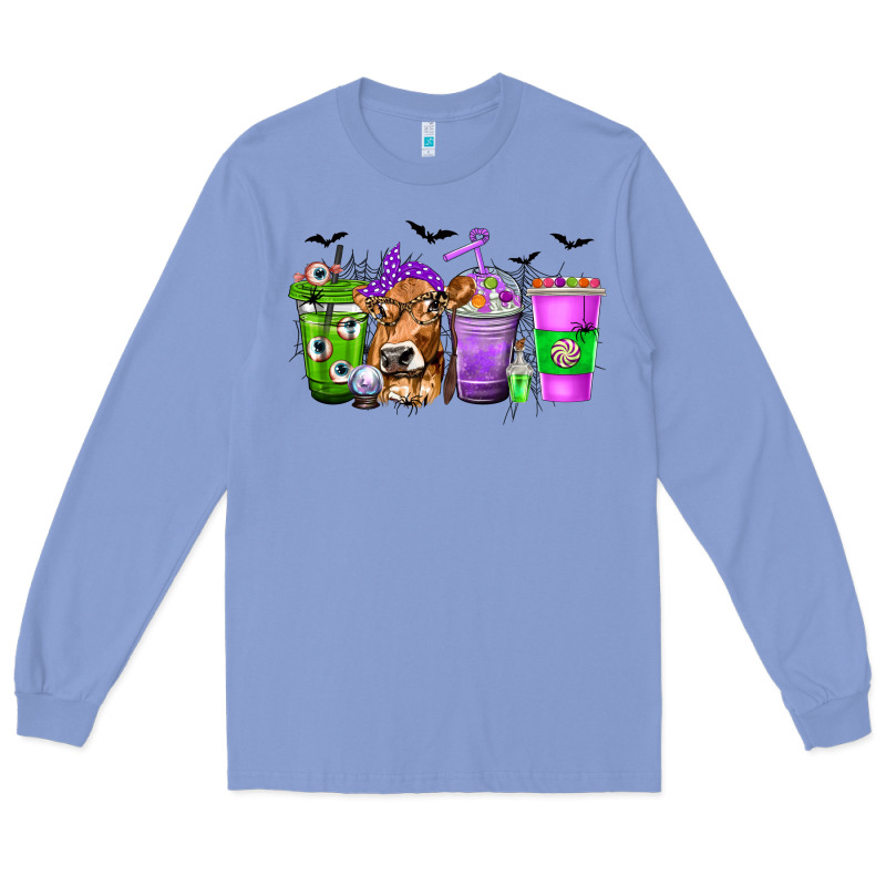 Coffee Cups With Cow And Halloween Long Sleeve Tee by texasbilliewilder | Teevron