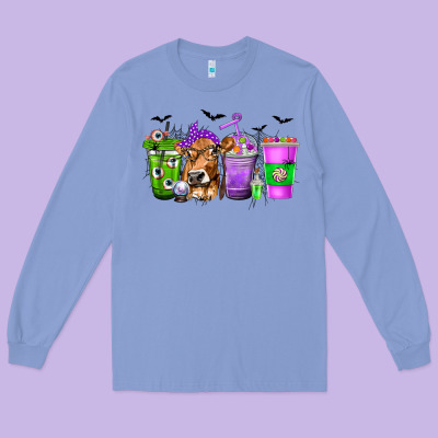 Coffee Cups With Cow And Halloween Long Sleeve Tee Designed By Texasbilliewilder
