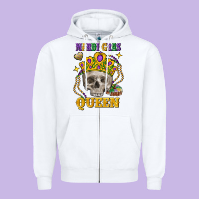 Skull Mardi Gras Queen Zipper Hoodie Designed By Fadigitalartstudio