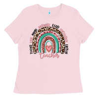 Bubblegum Pink teacher rainbow Ladies Tee - MaliasSmallBusiness