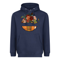 Navy customize floral pumpkin Heavyweight Hoodie - BundleAndBundleShop