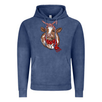 Vintage Denim Christmas Heifer With Scarf Vintage Hoodie - RanaPortraitStore