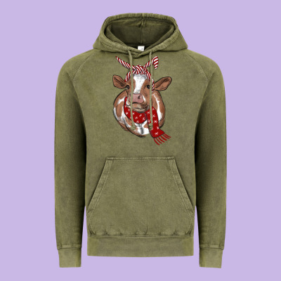 Christmas Heifer With Scarf Vintage Hoodie Designed By Ranaportraitstore