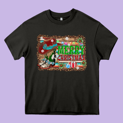 Merry Christmas Western Boots Heavy Core Tee Designed By Adodesignshop