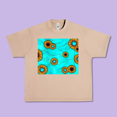 Turquoise Gemstone Sunflower Urban Heavy Tee Designed By Jahusdesignshop