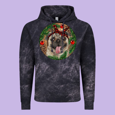 Christmas Pug With Leopard Vintage Hoodie Designed By Ranaportraitstore