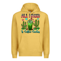 Antique Gold All I Need Is Coffee Cactus Frappe Premium Hoodie - FaDigitalArtStudio